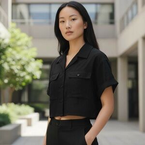 ZARA Black Label Poplin Crop Shirt in Size Small NWT